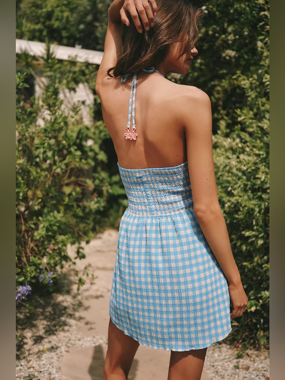 Maaji x Anthropologie Odaline Gingham Cutout Mini Dress M Blue Yellow - Picture 4 of 14